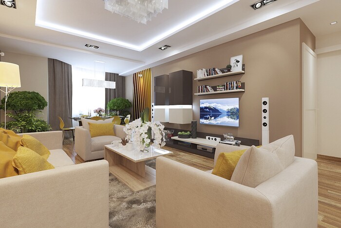 Дизайн-проект гостиной с телевизором