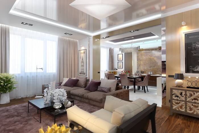 Дизайн-проект гостиной комнаты по зонам