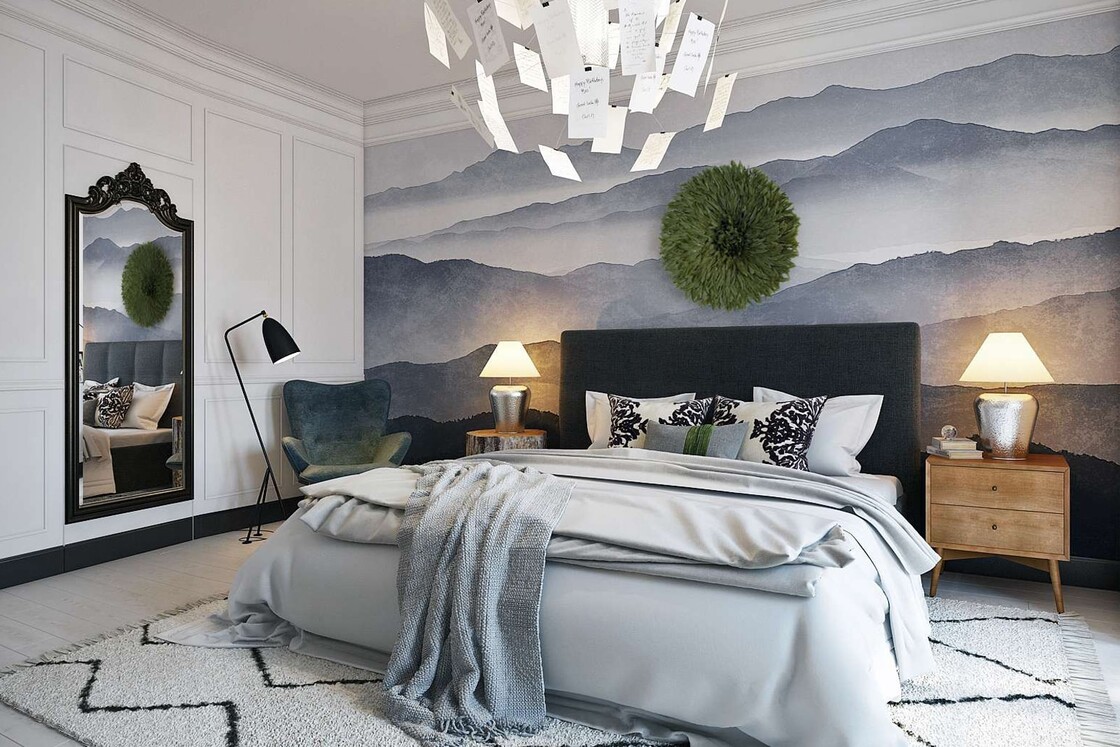 Дизайн-проект спальной комнаты с фотообоями