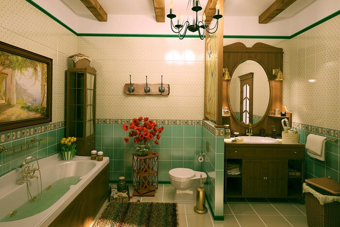 Дизайн-проект ванной комнаты в кантри стиле