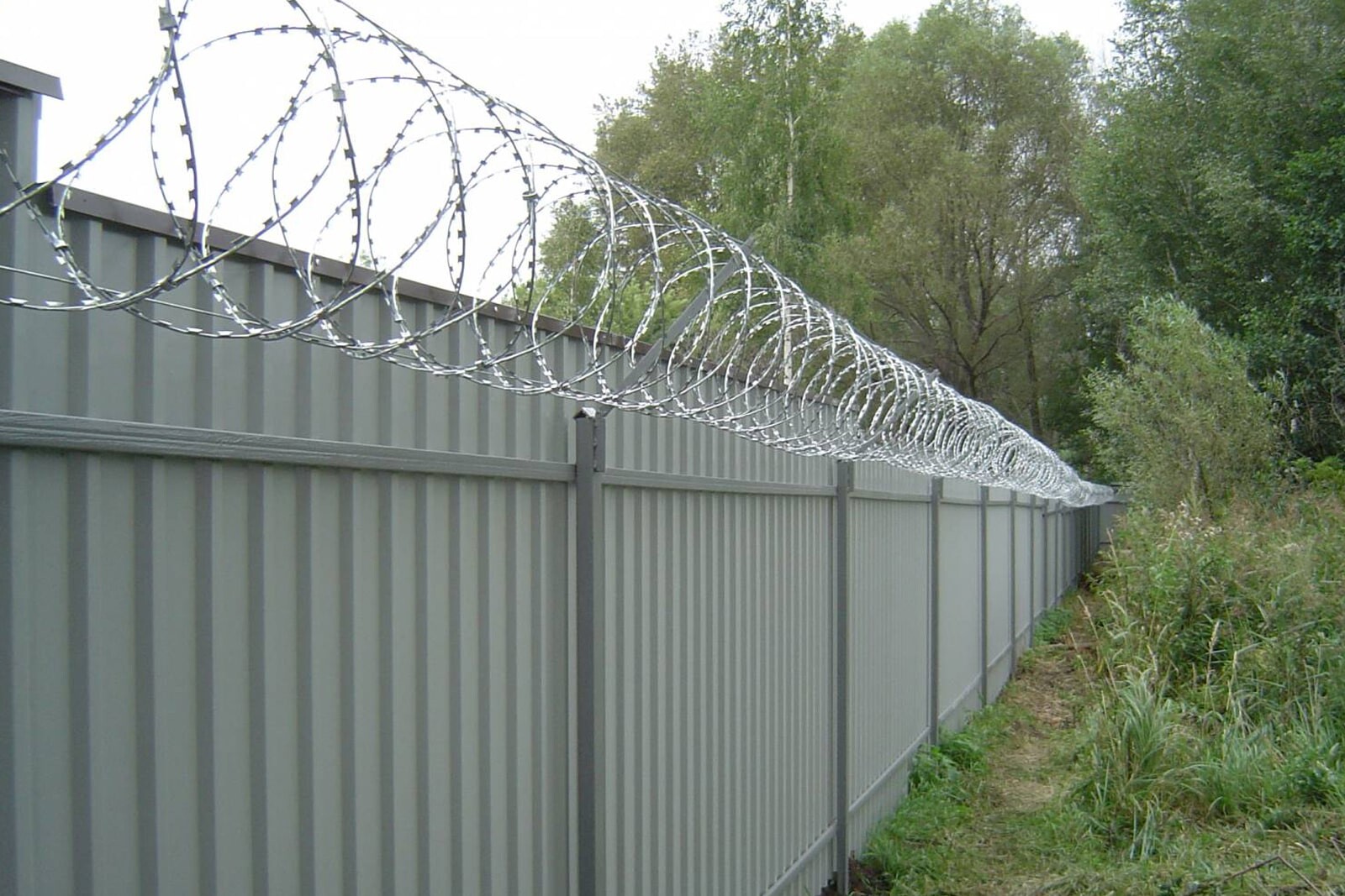 Забор из профлиста с колючей проволокой